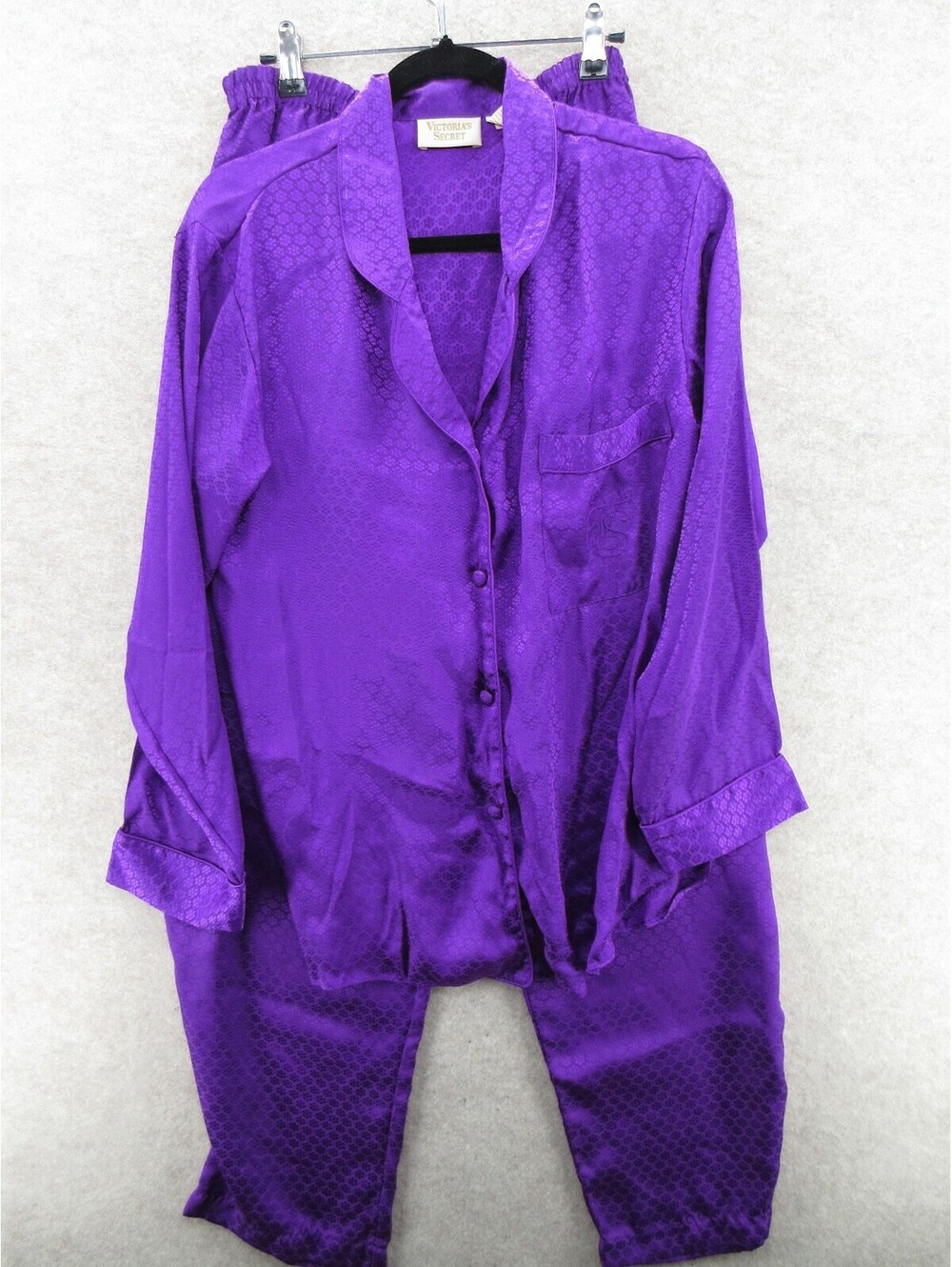 Victoria's Secret Vintage Purple Satin Pajama Set M Monogram Y2K Sleepwear